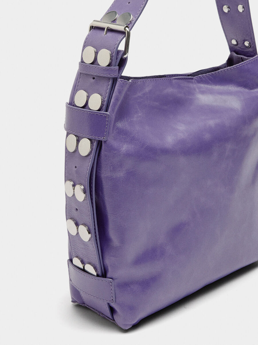 Leather shoulder bag with studs