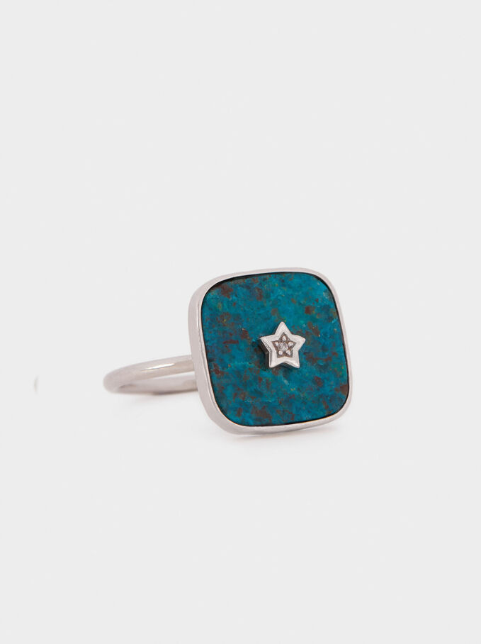 Anel Selo De Prata 925 Com Estrela, Azul, hi-res