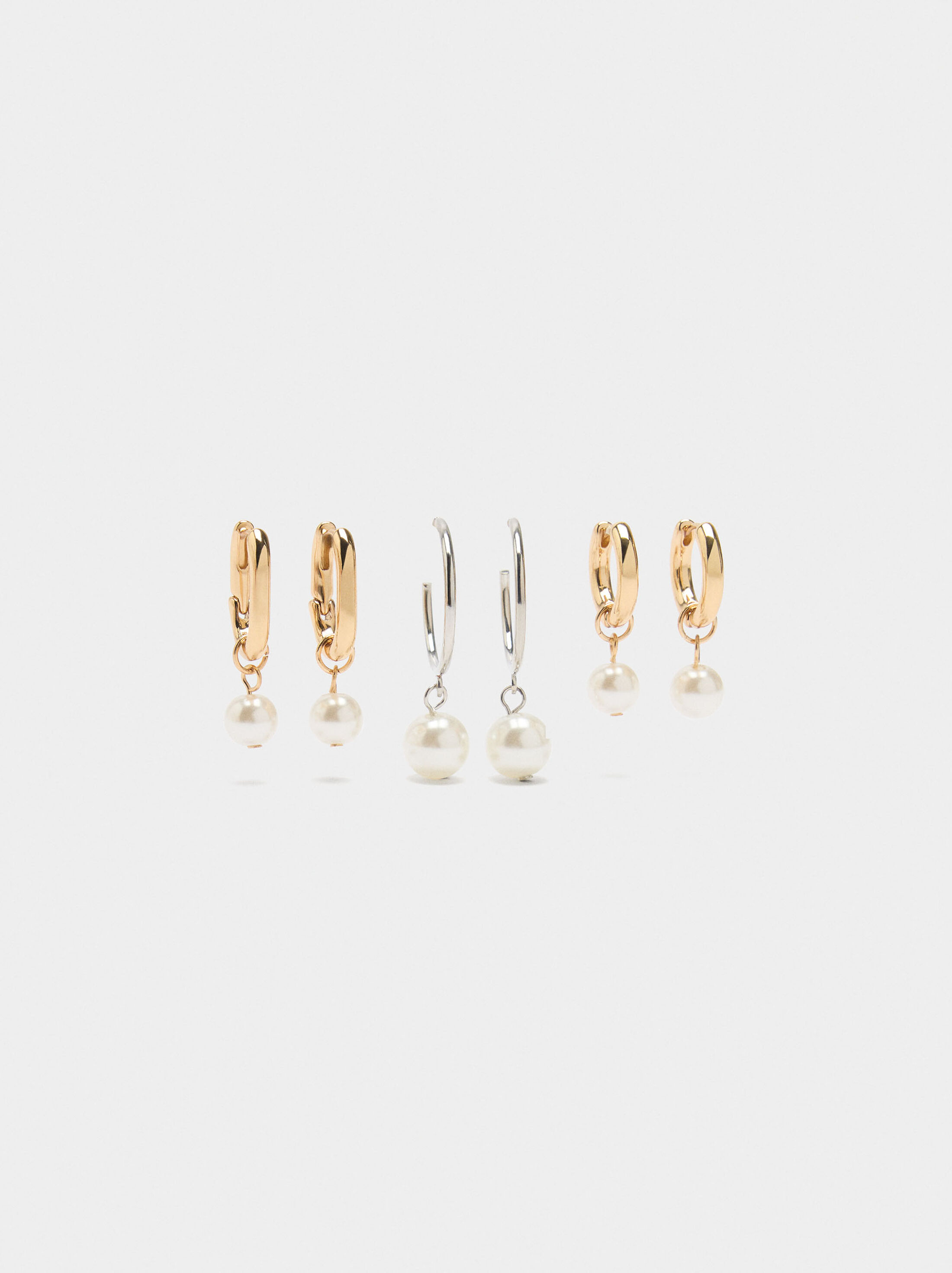 Set of bicolor hoop earrings with pearls image number 0.0