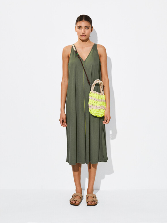 Loose-Fitting Midi Dress, Green, hi-res