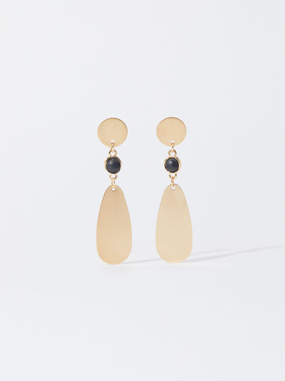 Gold-Toned Earrings With Stones, Black, hi-res