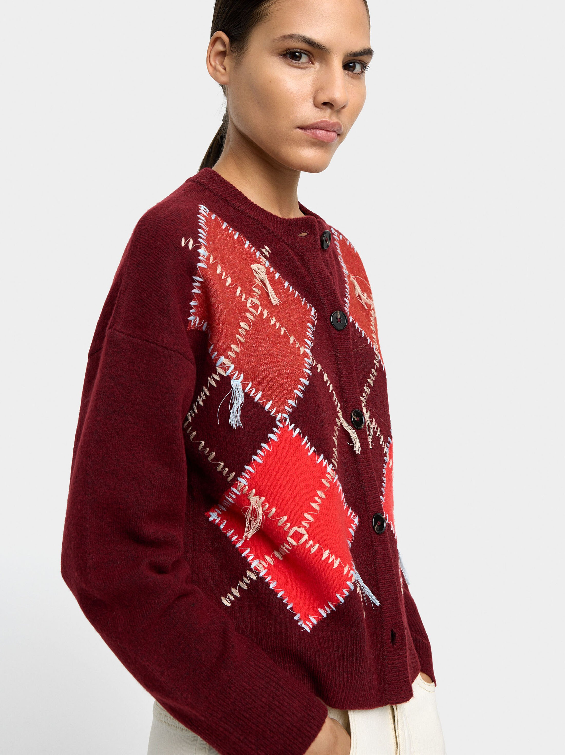 Knitted cardigan with argyle pattern image number 2.0