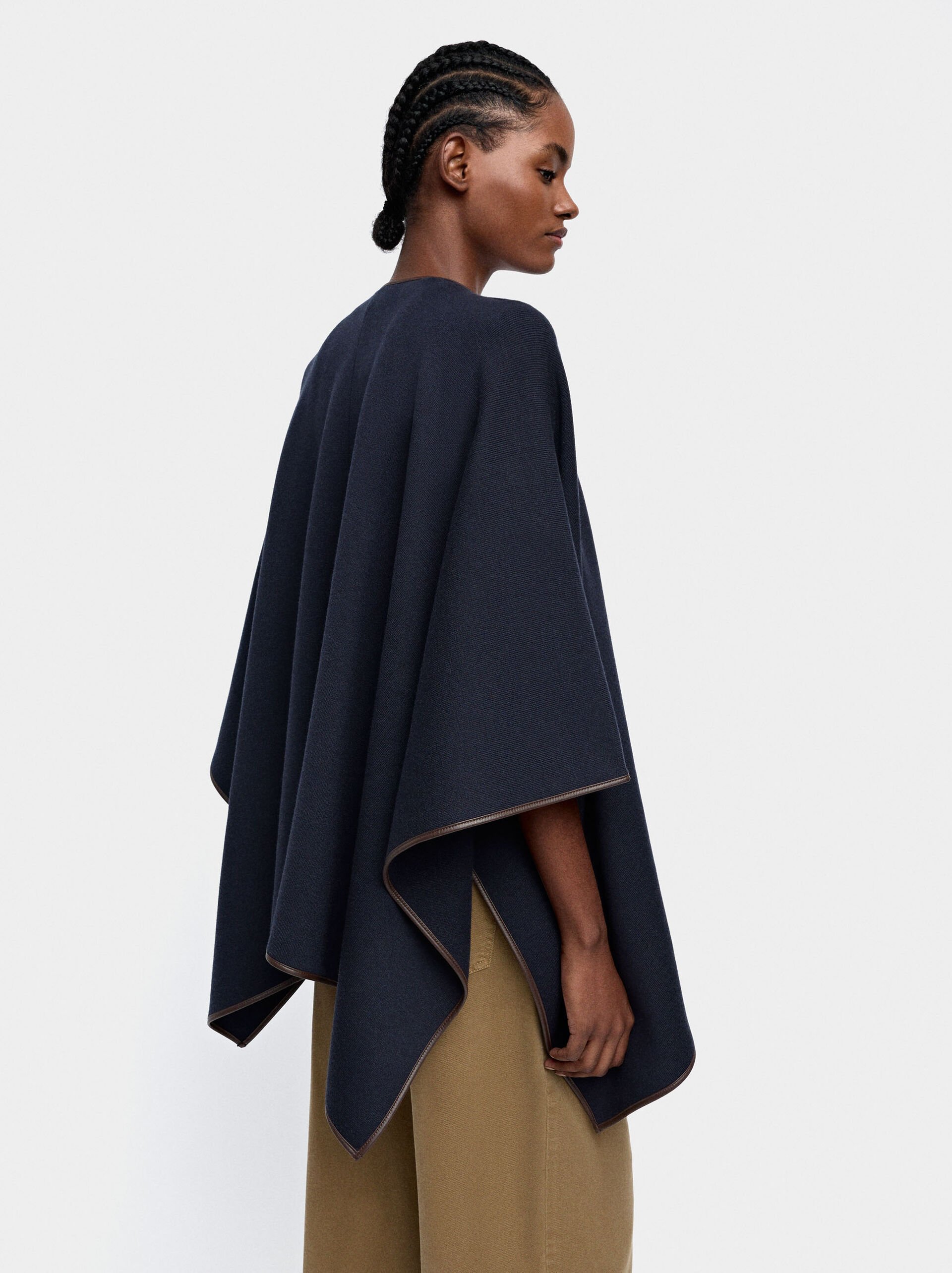 Knitted poncho with stitching detail image number 4.0