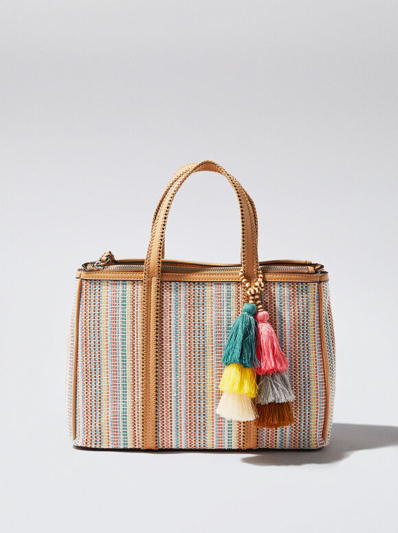 Tote Bag With Detachable Pendant, Coral, hi-res