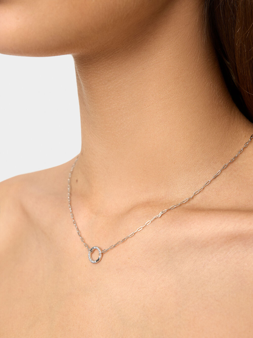 Pendant necklace with links and zirconias - 925 sterling silver
