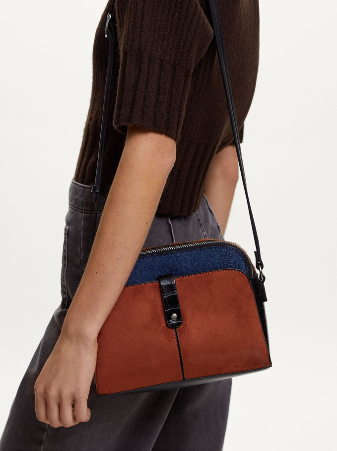 Crossbody Bag With Patchwork Detail, Brick Red, hi-res