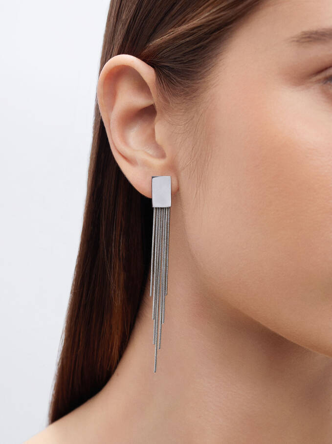 Golden Stainless Steel Earrings, Silver, hi-res