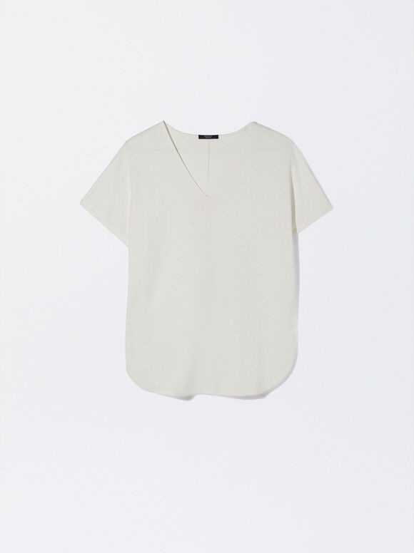 V-Neck Basic T-Shirt, White, hi-res
