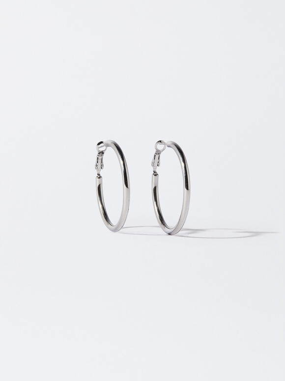 Pendientes De Aro De Acero Dorados, Plateado, hi-res