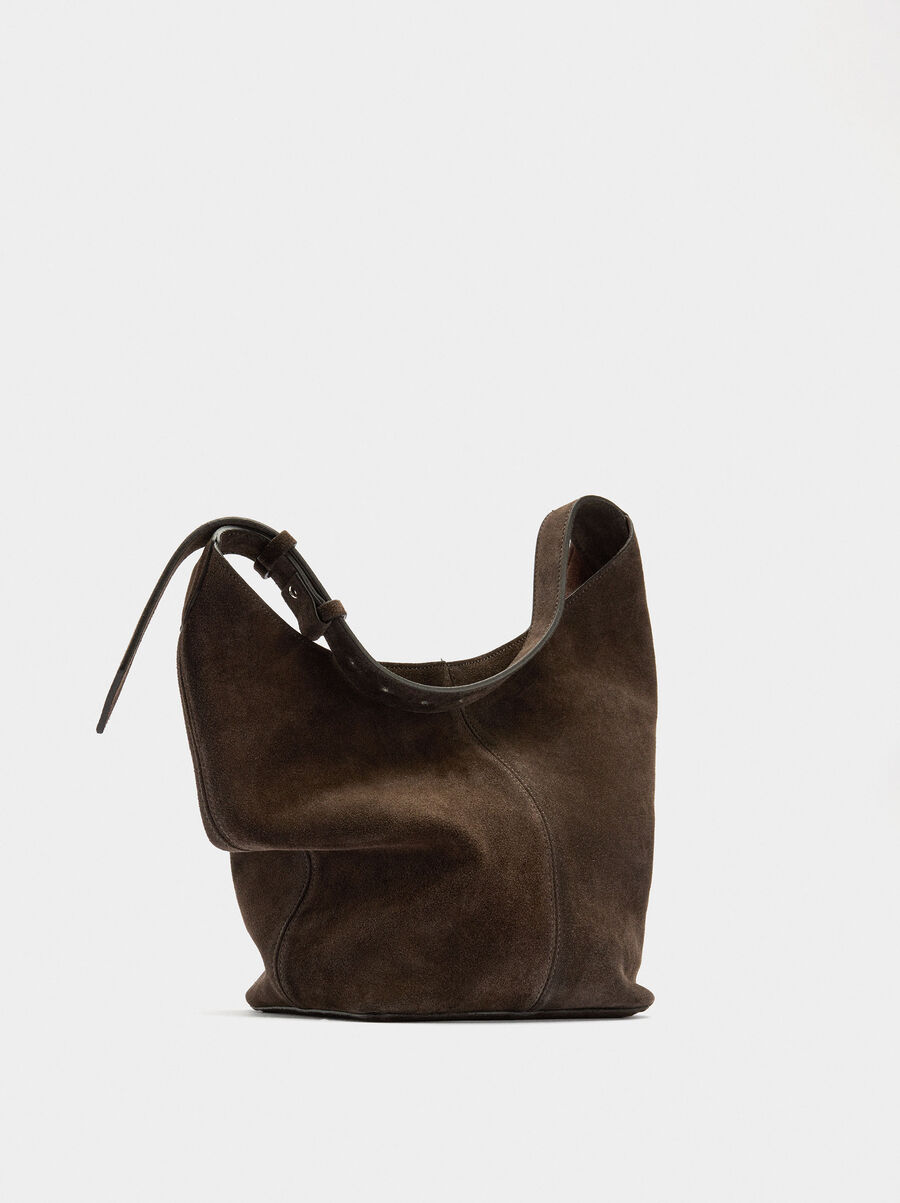 Suede bucket bag with inner pouch