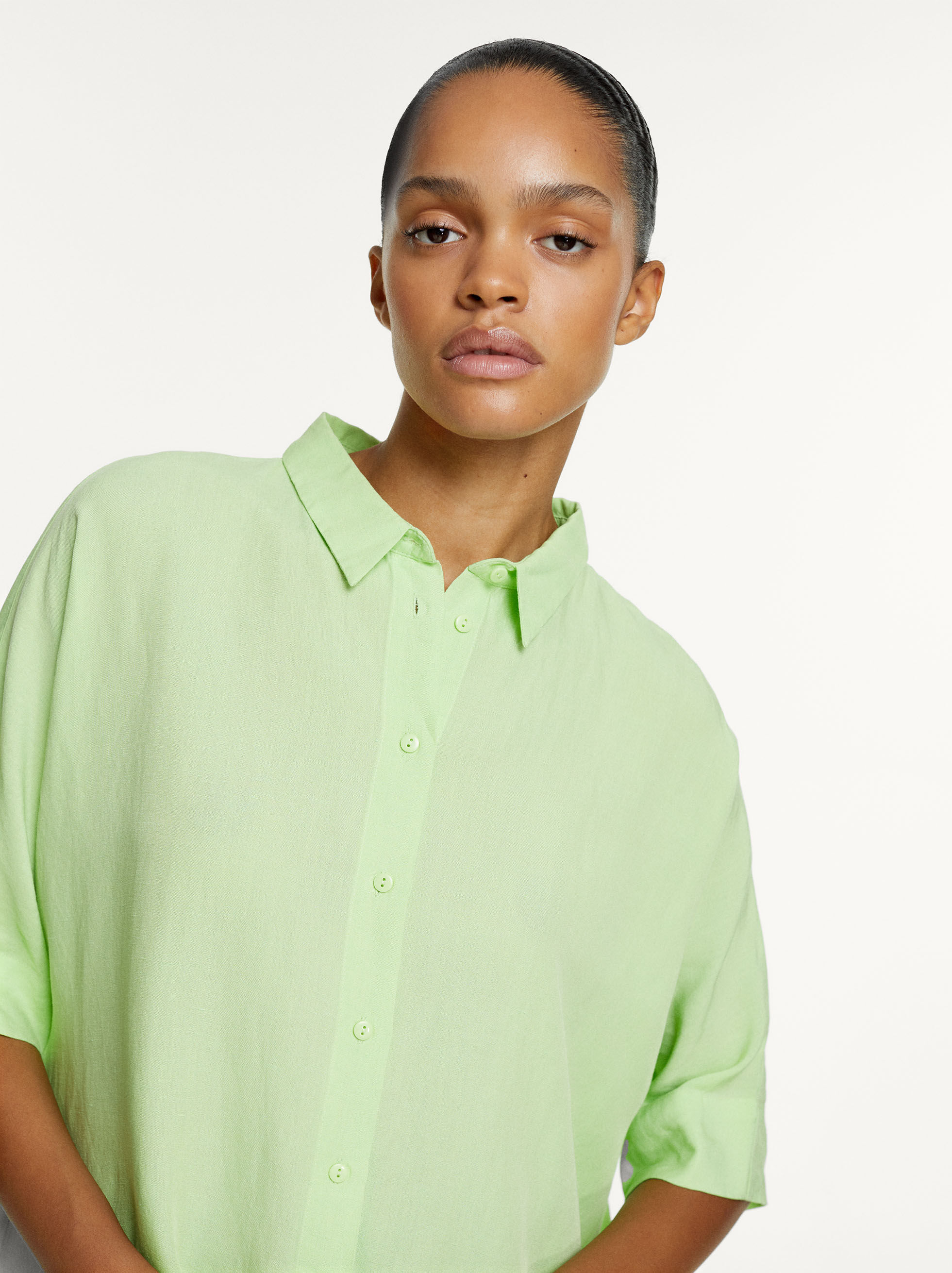 Green linen shirt dress clearance