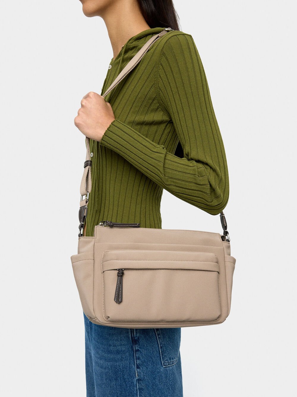 Crossbody bag with nylon effect