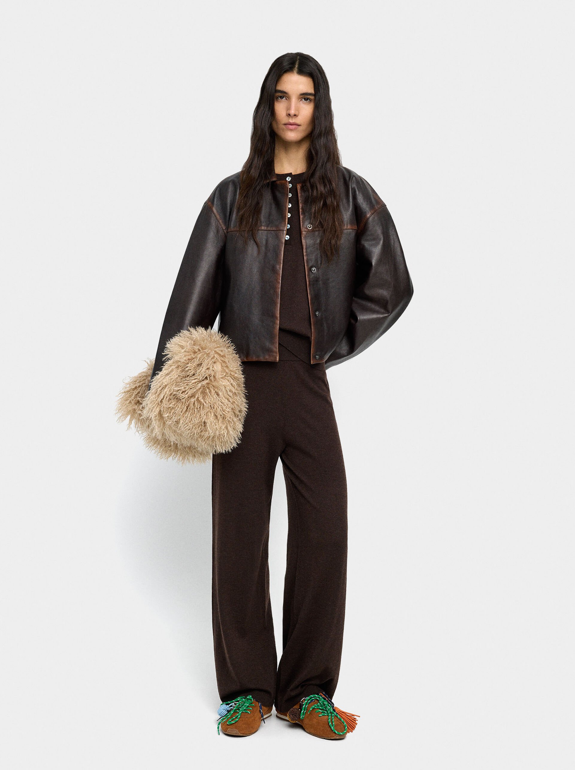 Elastic waist knit pants image number 0.0