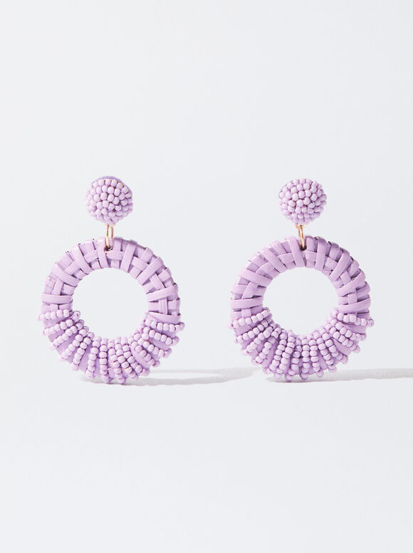 Earrings With Beads, Violet, hi-res
