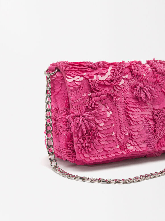 Party Handbag With Sequins And Beads, Fuchsia, hi-res