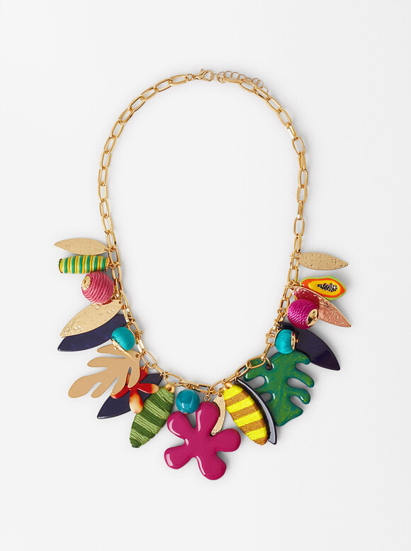 Short Beaded Necklace, Multicolor, hi-res