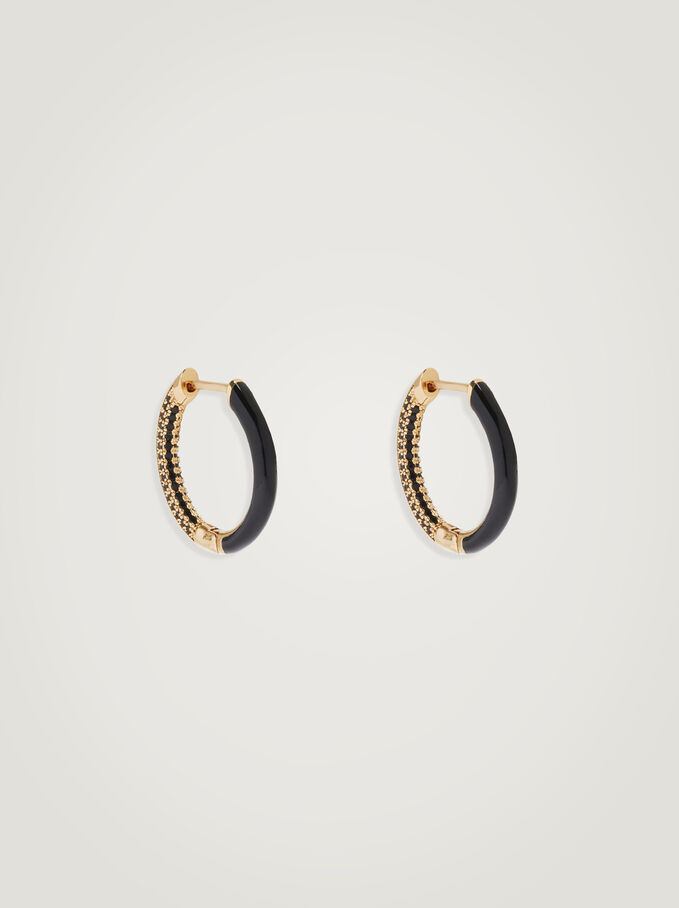 Hoop Earrings With Zirconia, Khaki, hi-res