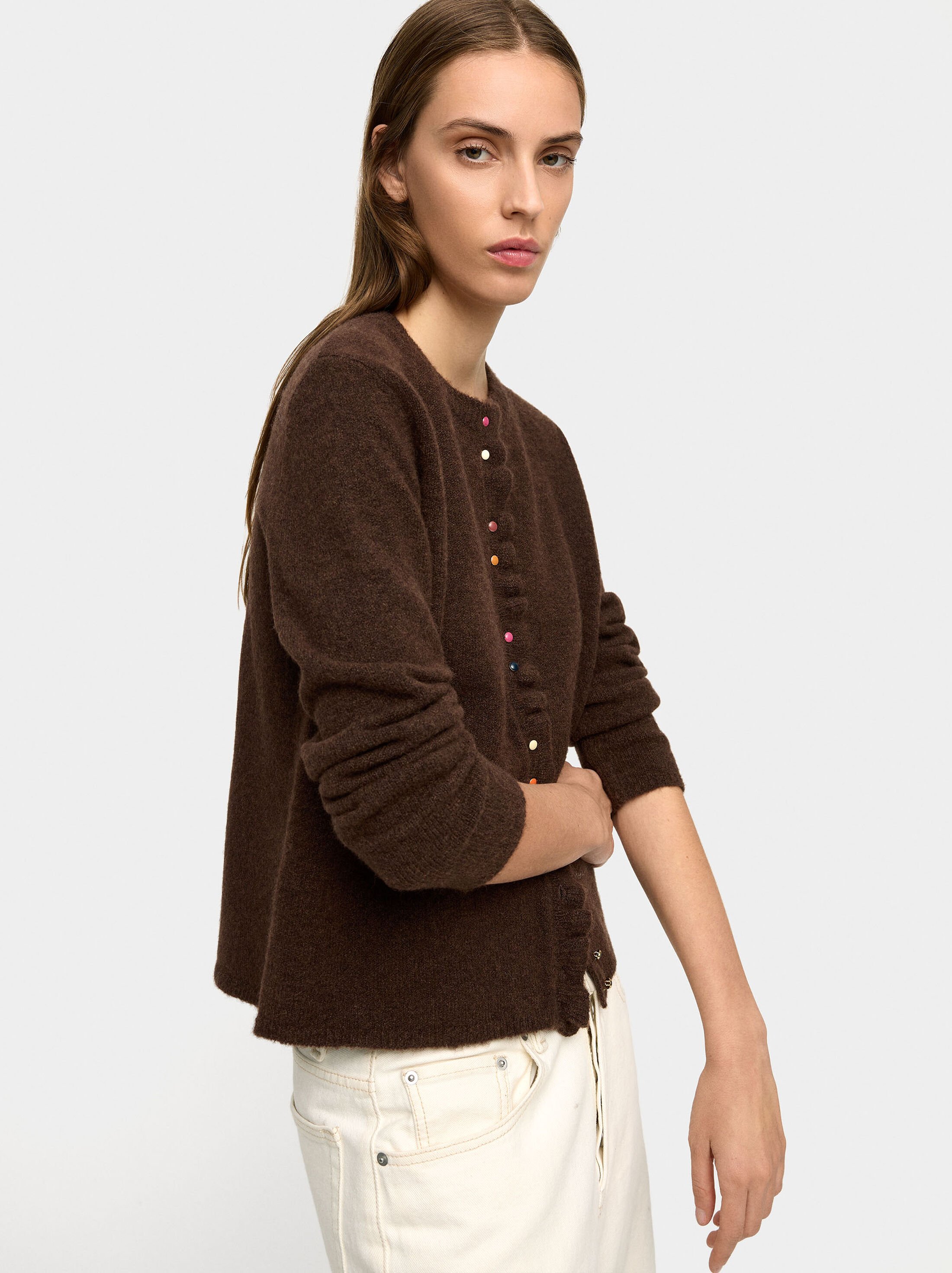 Knitted cardigan with ruffles image number 2.0