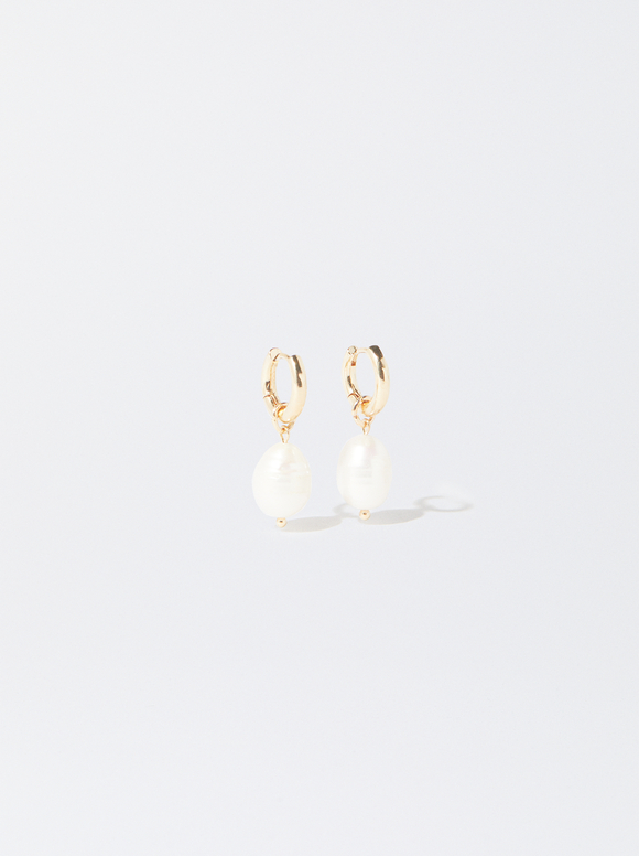 Gold-Toned Hoop Earrings With Freshwater Pearls, Golden, hi-res