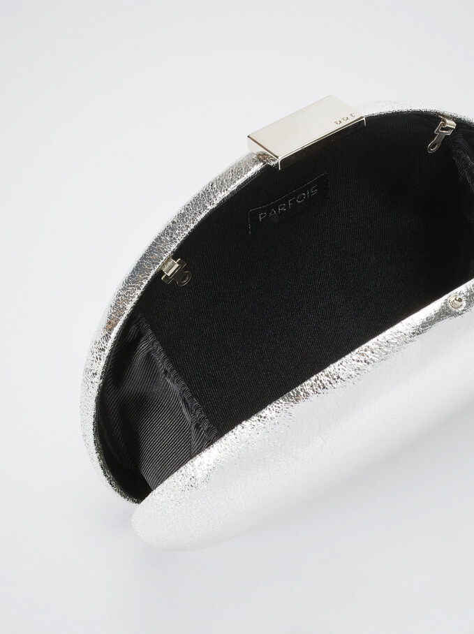 Party Clutch With Metallic Clasp, Silver, hi-res