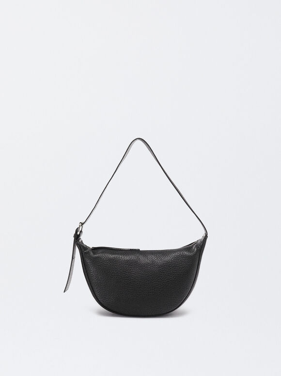 Leather Shoulder Bag, Black, hi-res