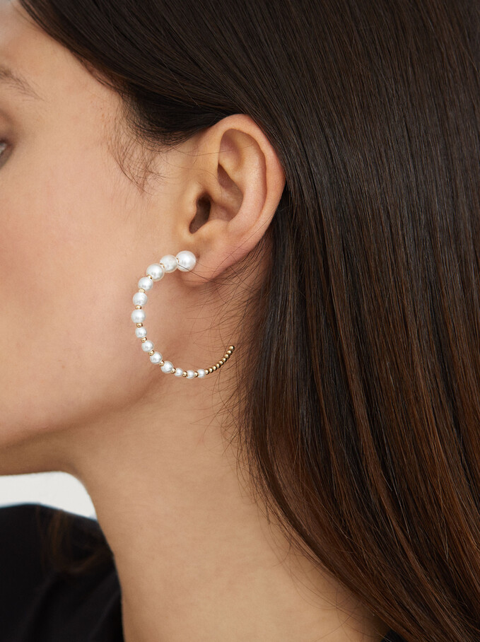 Hoop Earrings With Pearls, Golden, hi-res
