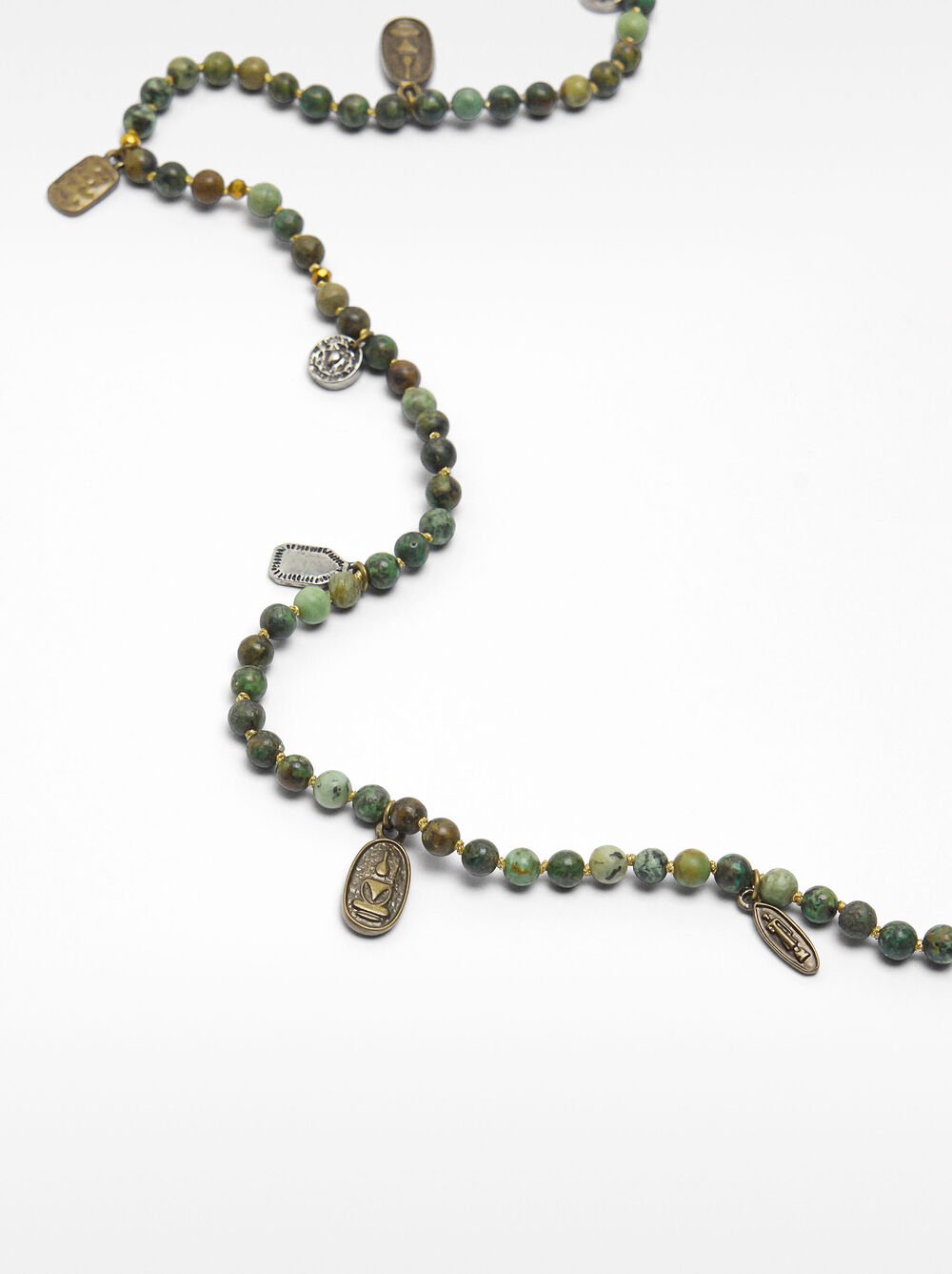 Stone bead necklace with charms