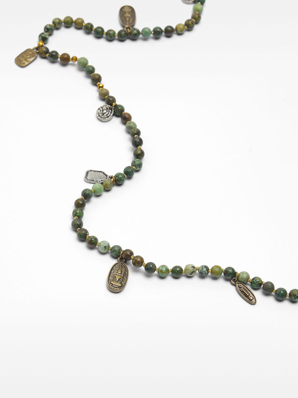 Stone bead necklace with charms