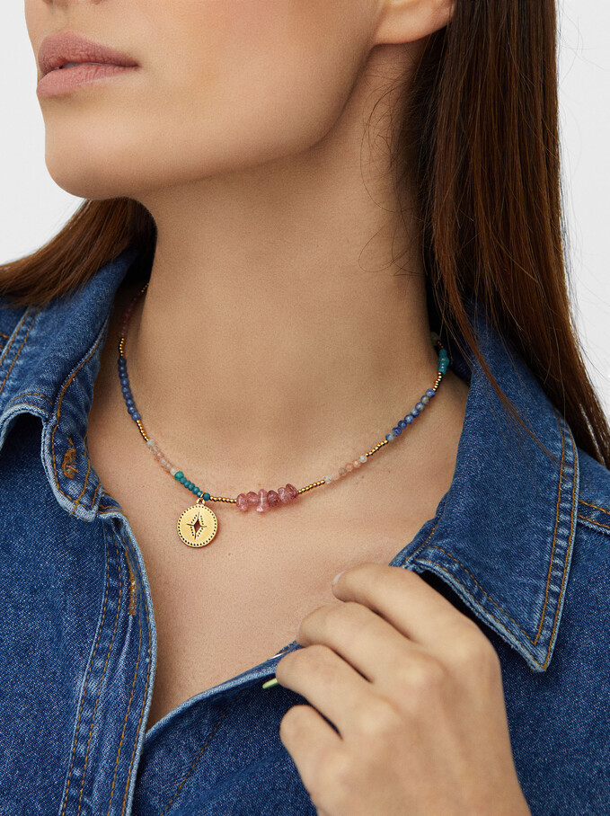 Short Necklace With Semiprecious Stone, Multicolor, hi-res