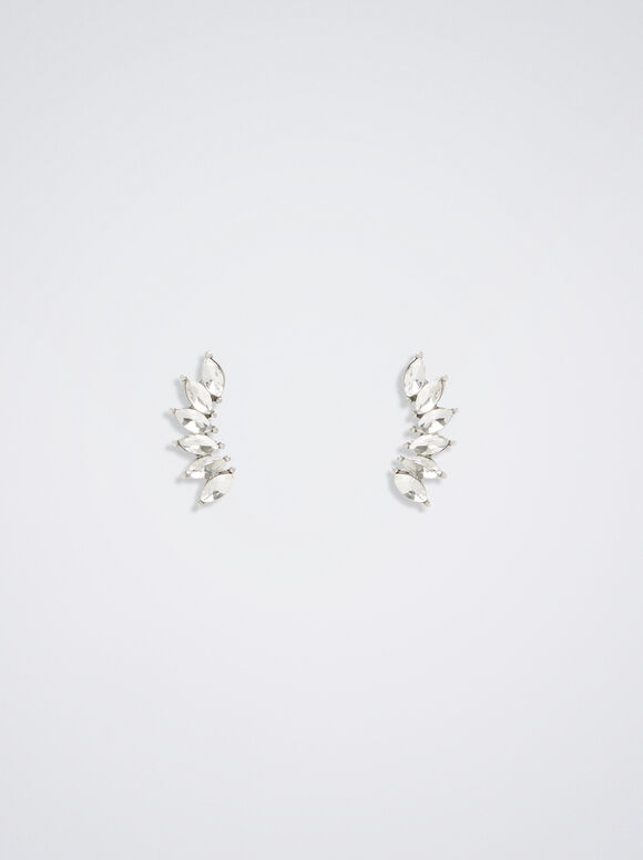 Silver Earrings With Sparkles, Silver, hi-res