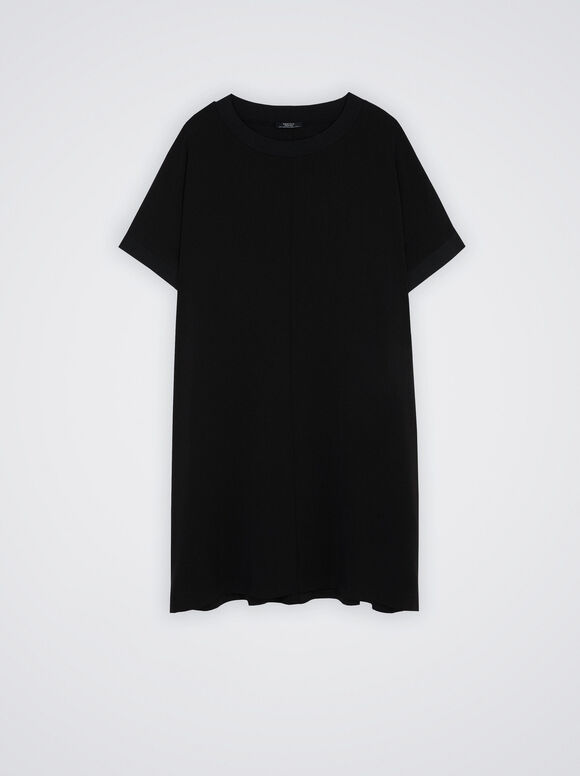 Dress With Round Neck And Short Sleeve, Black, hi-res