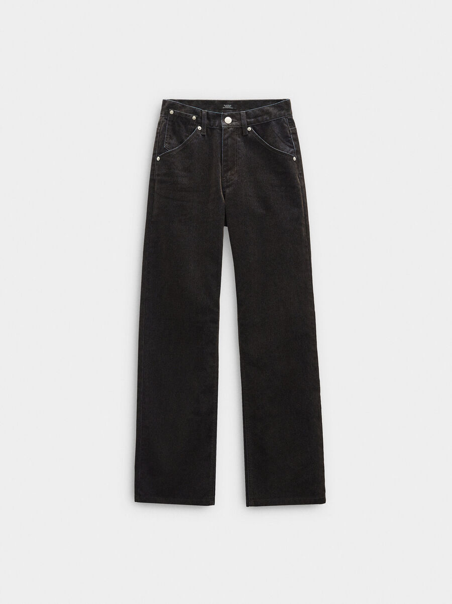 Denim trousers with velvet effect