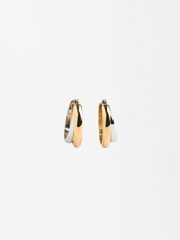 Two-tone double-effect hoop earrings - stainless steel
