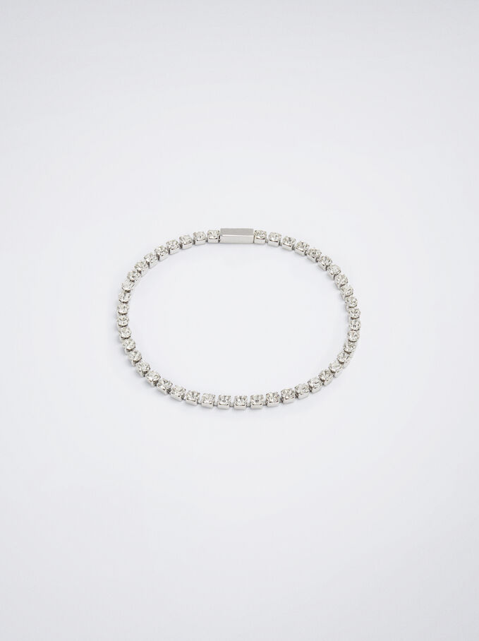Steel Bracelet With Crystals, Silver, hi-res