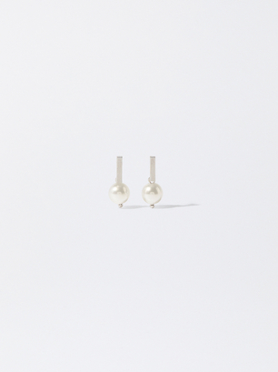 Earrings With Pearl, Silver, hi-res