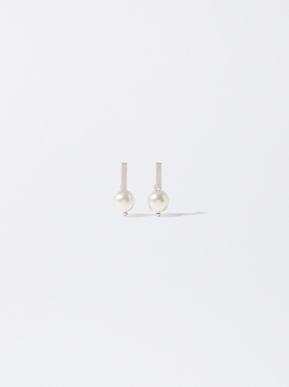 Earrings With Pearl, Silver, hi-res