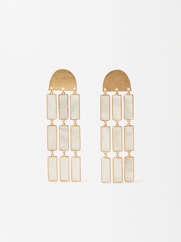 Long Earrings With Resin, Golden, hi-res