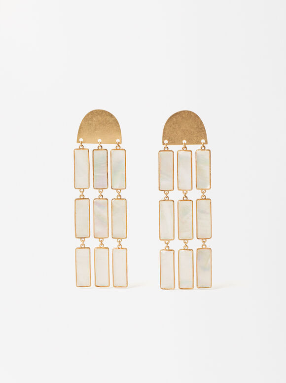 Long Earrings With Resin, Golden, hi-res