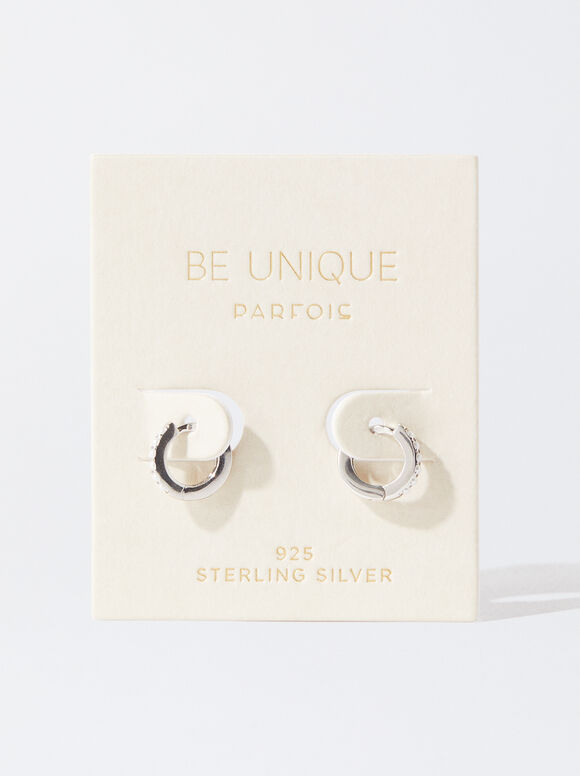 925 Silver Personalised Hoop Earrings With Pearls, White, hi-res