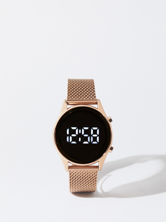 Digital Watch With Steel Wristband, _RG, hi-res
