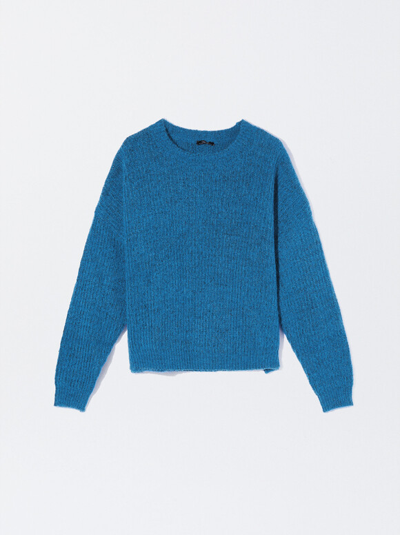 Camisola De Malha Com Lã, Azul, hi-res