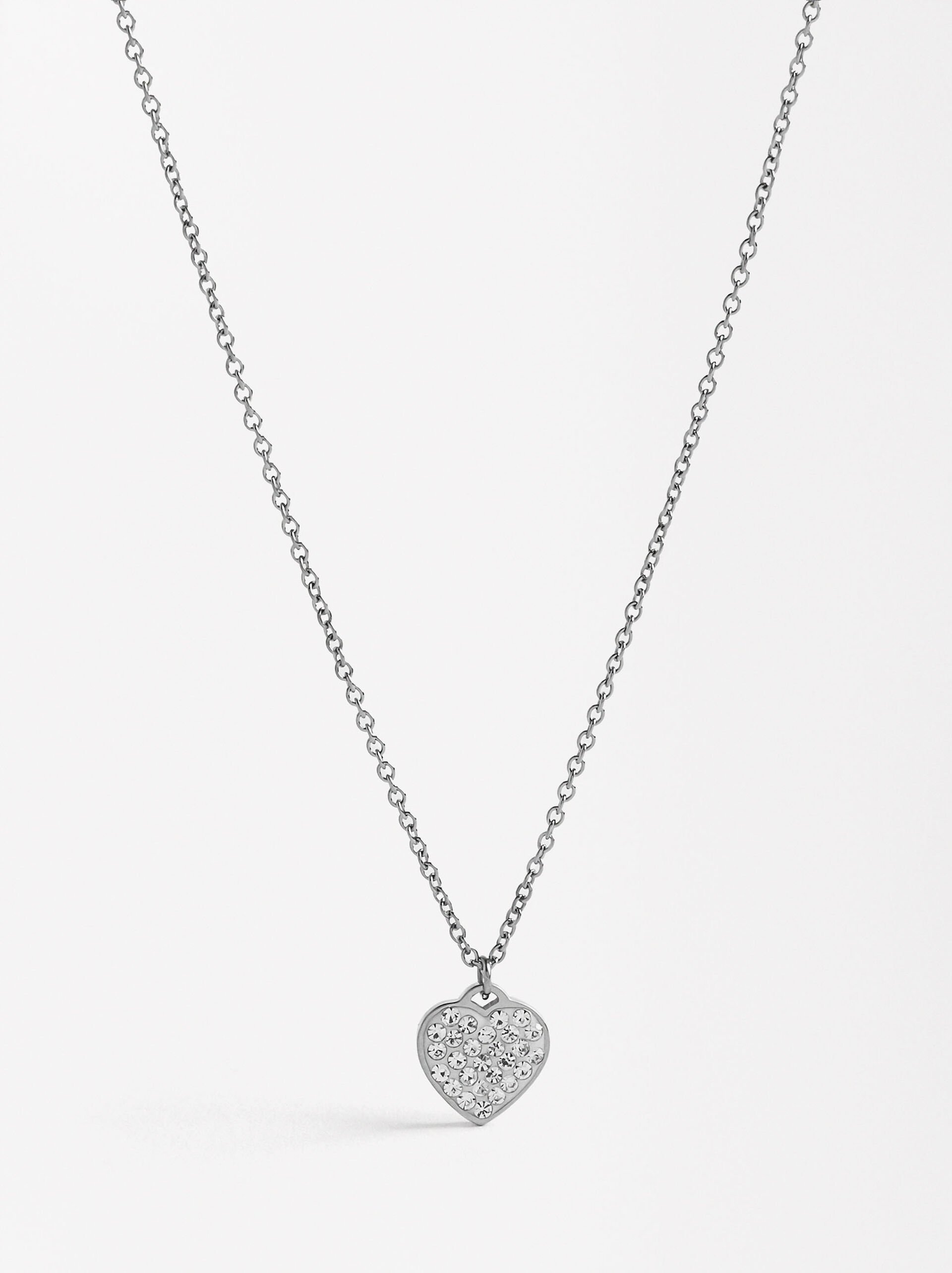 Short necklace with heart-shaped crystals - stainless steel image number 0.0