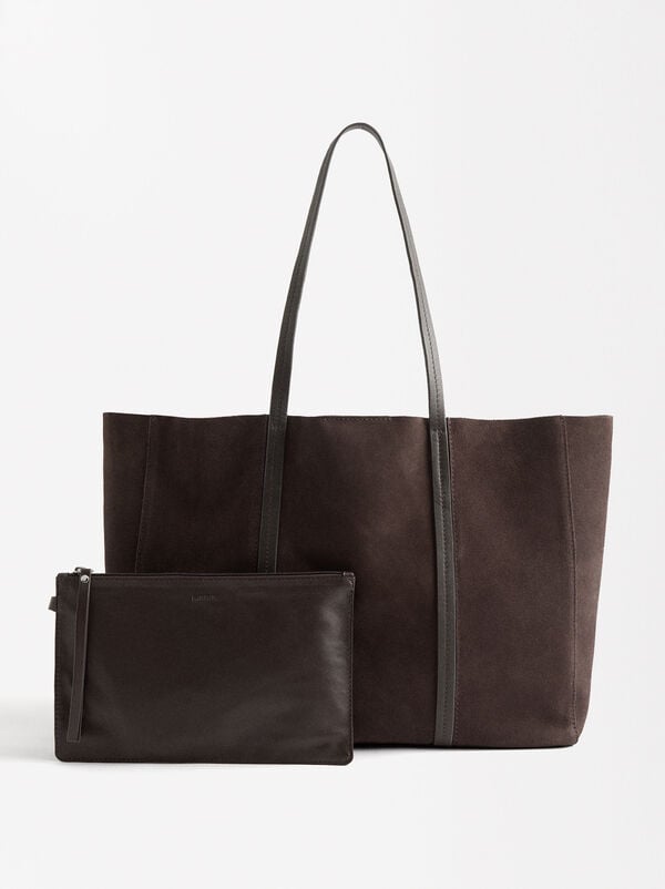 Leather shopper bag with removable pouch