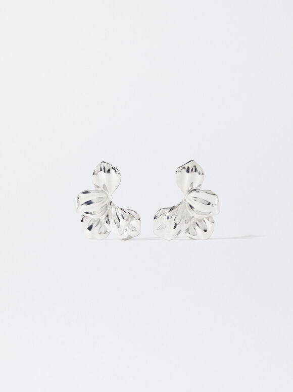 Silver Flower Earrings, Silver, hi-res