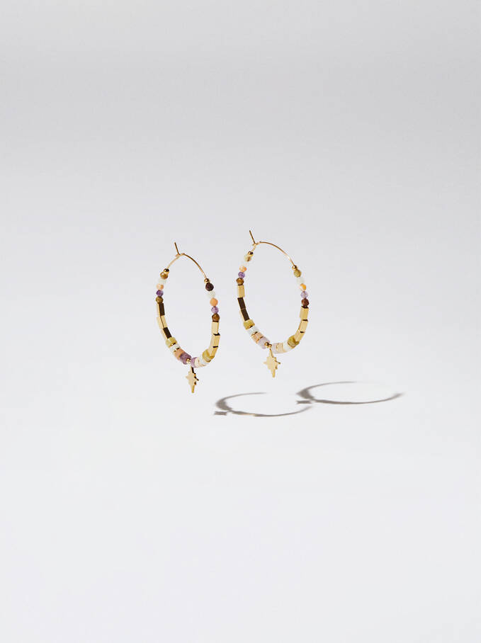 Stainless Steel Hoops With Semiprecious Stone, Multicolor, hi-res