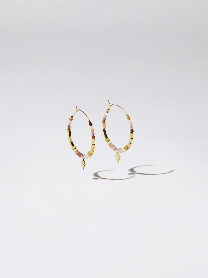 Stainless Steel Hoops With Semiprecious Stone, Multicolor, hi-res