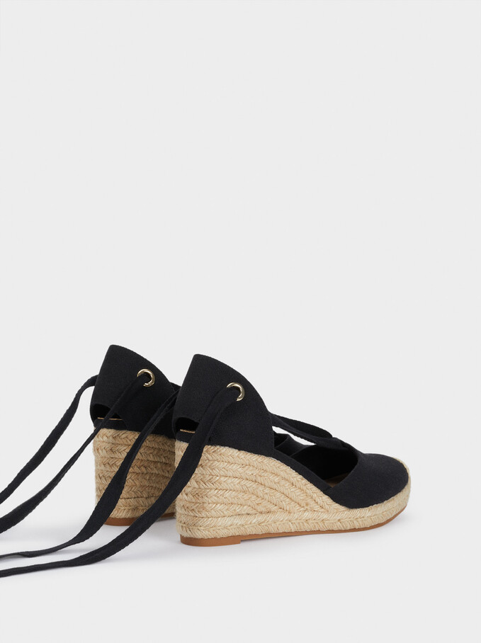 Wedge Strips Sandals, Black, hi-res
