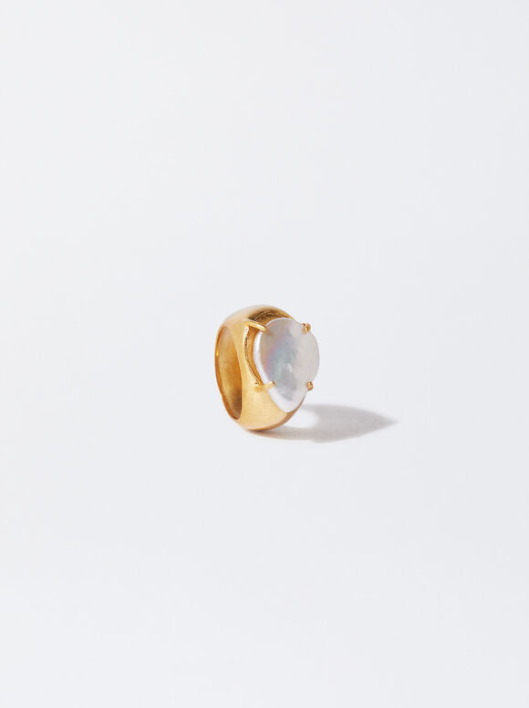Ring With Freshwater Pearl, Golden, hi-res