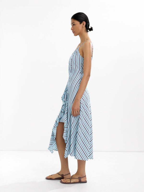 Midi dress with stripes and straps