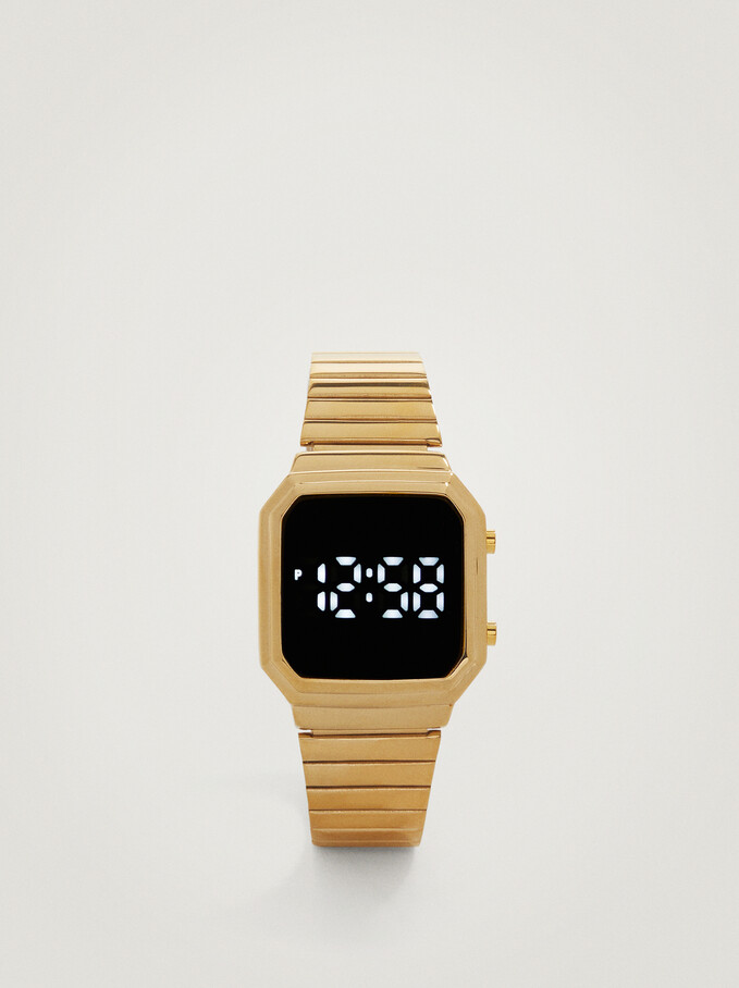 Digital Watch With Square Face, Golden, hi-res